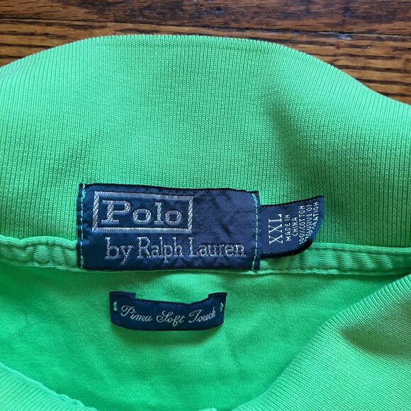Polo Ralph Lauren Men's XXL Neon Green Pima Soft Touch Flesh Pony Polo Shirt - Picture 3 of 8